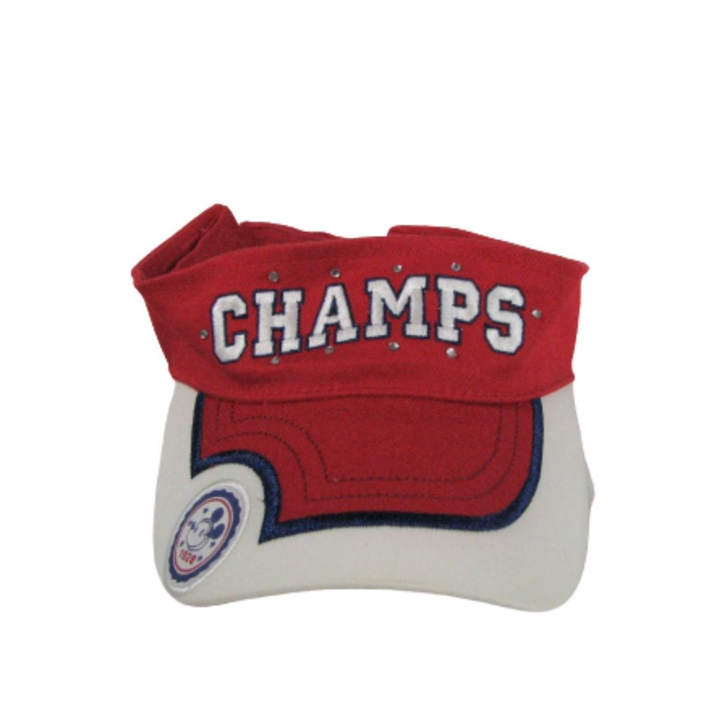 Disney Main Street Visor Mickey Junior Varsity Red White Blue Hat Champs